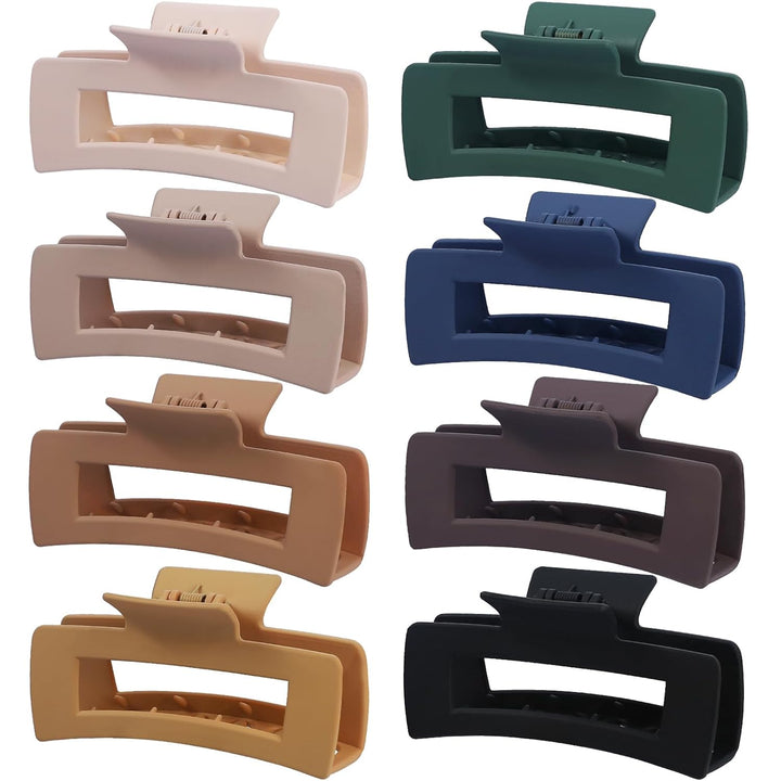 8 Pcs Large Hair Claw Clips 4.1 Inch Non-Slip Big Square Matte Claws for Women, Strong Hold Banana Clips for Thick Thin Hair