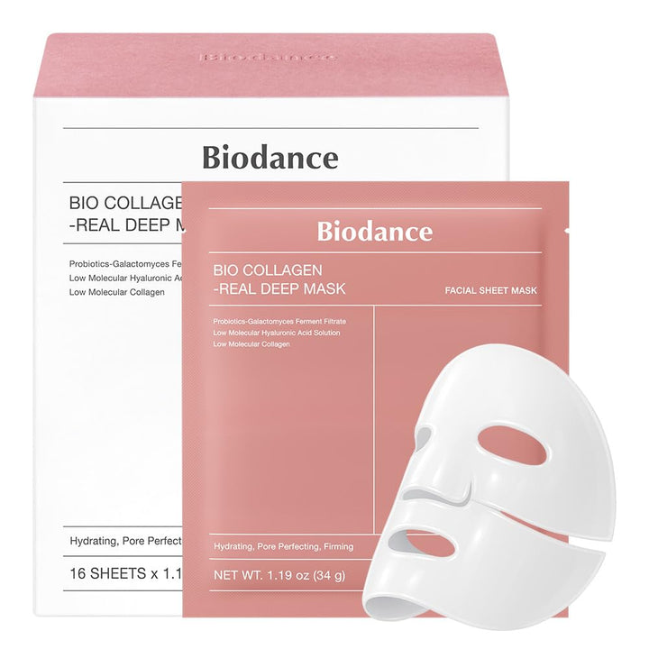 Bio-Collagen Real Deep Mask, Hydrating Overnight Hydrogel Mask, Pore Minimizing, Elasticity, Plumping Improvement, Korean Skincare, Stocking Stuffers for Teen Girls | 1.19Oz(34G) X 4Ea