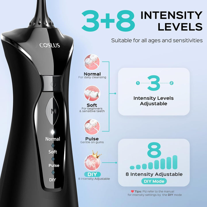 Water Dental Flosser Pick for Teeth: 4 Modes Cordless Portable 300ML Larger Tank Water Teeth Cleaner IPX7 Waterproof Flossing Cleaning Picks for Home Travel Black C30(FC5360)