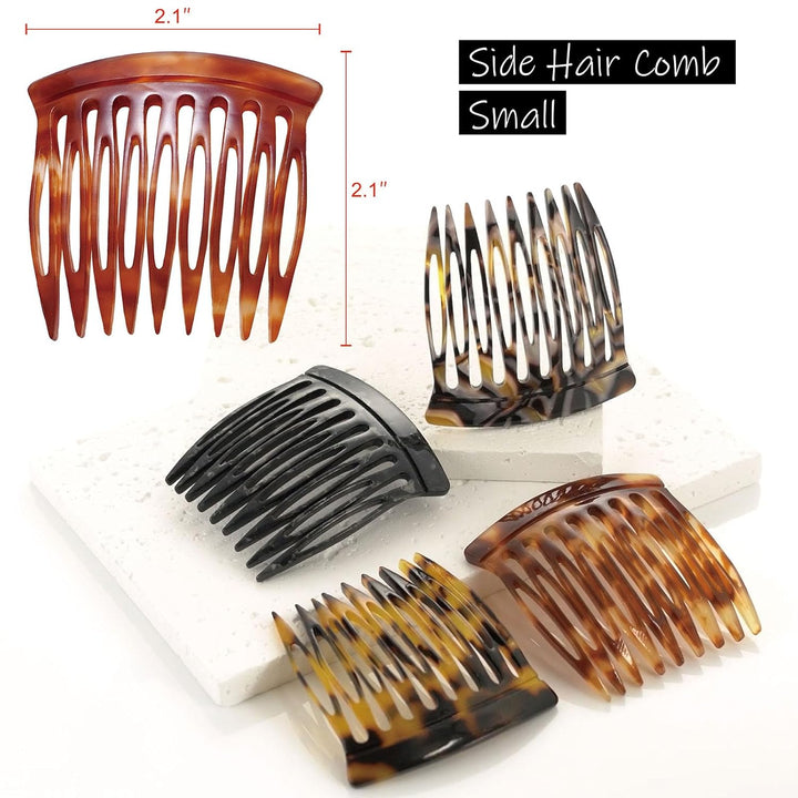 Hair Side Combs - Small French Side Hair Comb Clips for Women Decorative French Twist Hair Styling Accessories -4 Pcs (Tortoise, Brown)