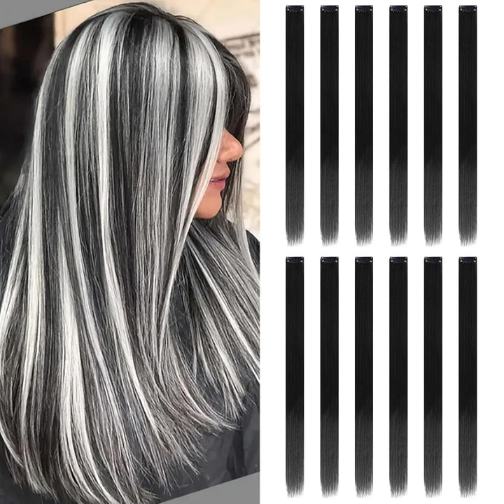 12PCS Colored Purple Hair Extensions Clip in Colorful Hair Extensions 22 Inch Rainbow Hair Extensions for Kids Women'S Gifts Blue Hair Extensions (22Inch,Purple)