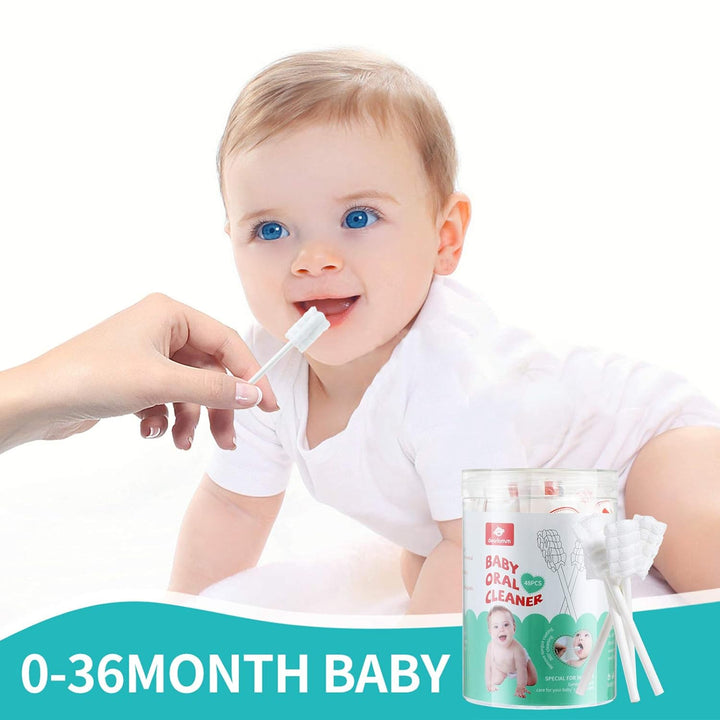Baby Tongue Cleaner, Newborn Toothbrush, 48PCS Disposable Infant Clean Mouth,Gauze Gum Cleaner Baby Oral Cleaning Stick Dental Care for 0-36 Month