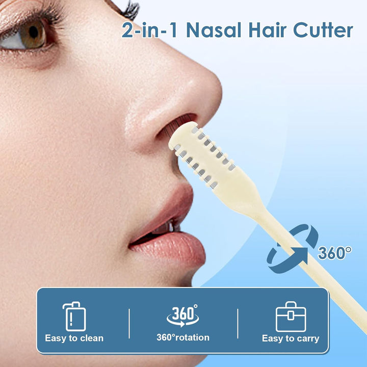 6 Pcs 2-In-1 Nasal Cutter, Upgrade Double Sided Nose Knife, 360 Nostril Hair Remover Tool, Trimmer for Men, Women, Soft Cleaning Brush (Cream)