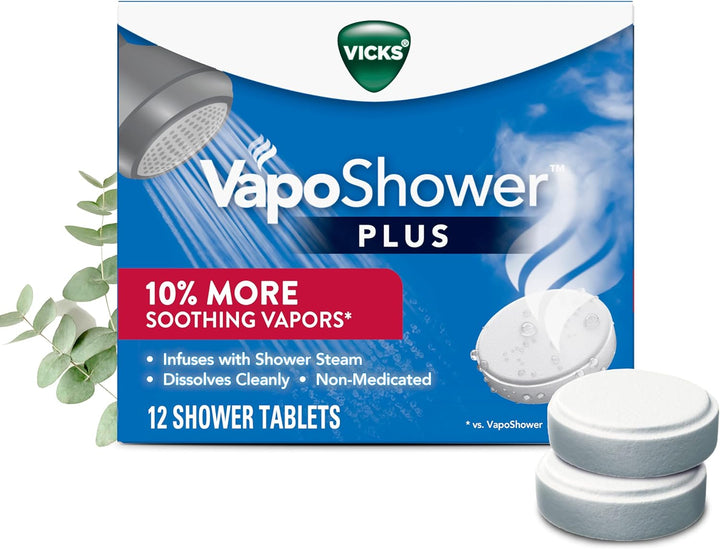 , Vaposhower Plus, Shower Steamers, Eucalyptus Shower Steamer & Menthol Scent, Clean Dissolving Vapor Shower Tablets, Aromatherapy Shower Steamer & Shower Bombs, 12 Count