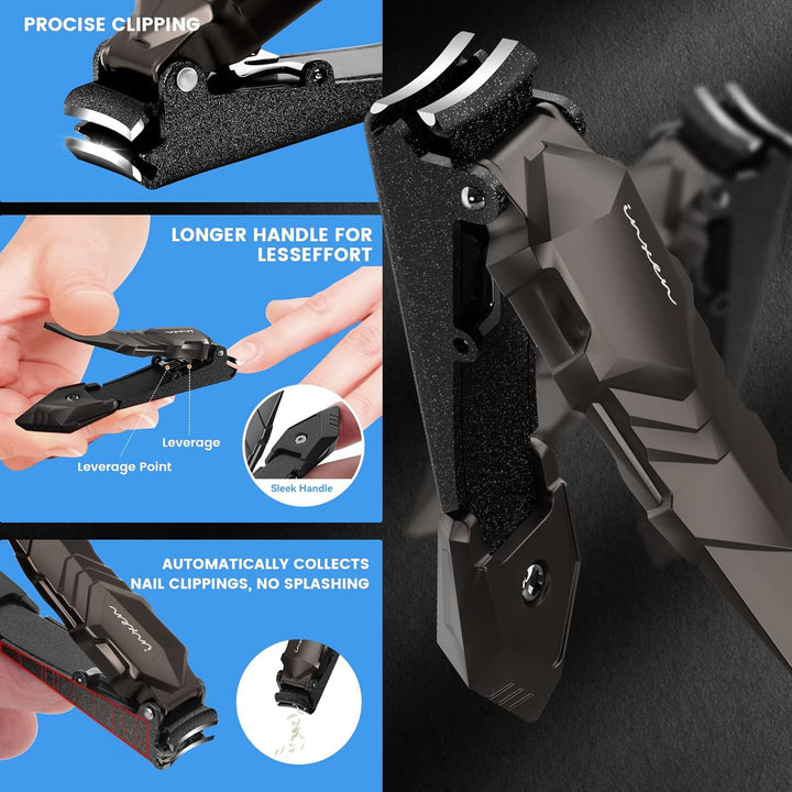 Nail Clippers for Men with Catcher – No Splash, Self-Collecting Premium Steel Clippers for Fingernails & Toenails, Ideal Gifts for Men& Grooming Gifts, Great Gadget & Stocking Stuffer Gift