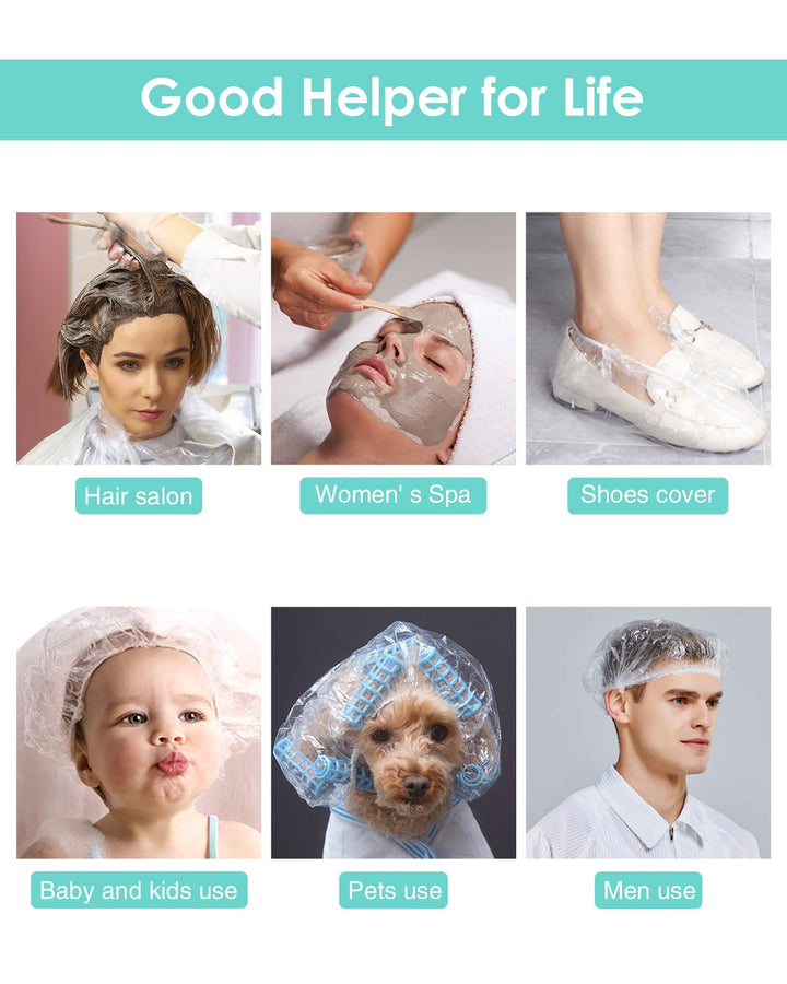 100PCS Disposable Shower Caps, Plastic Clear Hair Cap Large Thick Waterproof Bath Caps for Women, Hotel Travel Essentials Accessories Deep Conditioning Hair Care Cleaning Supplies(20.5")