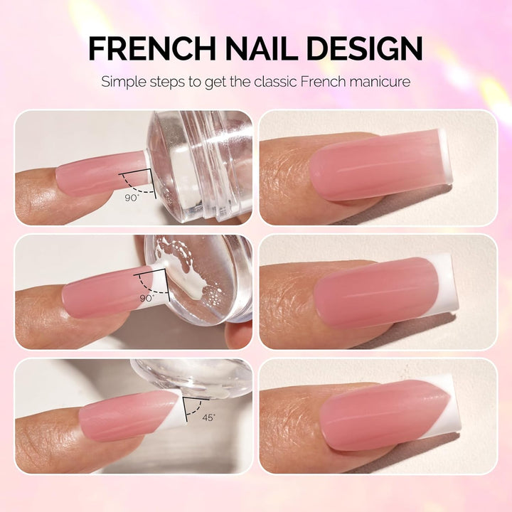 French Nail Stamper Kit, Silicone Stampers with Scrapers, 4PCS DIY Home Nail Design Salon, Clear