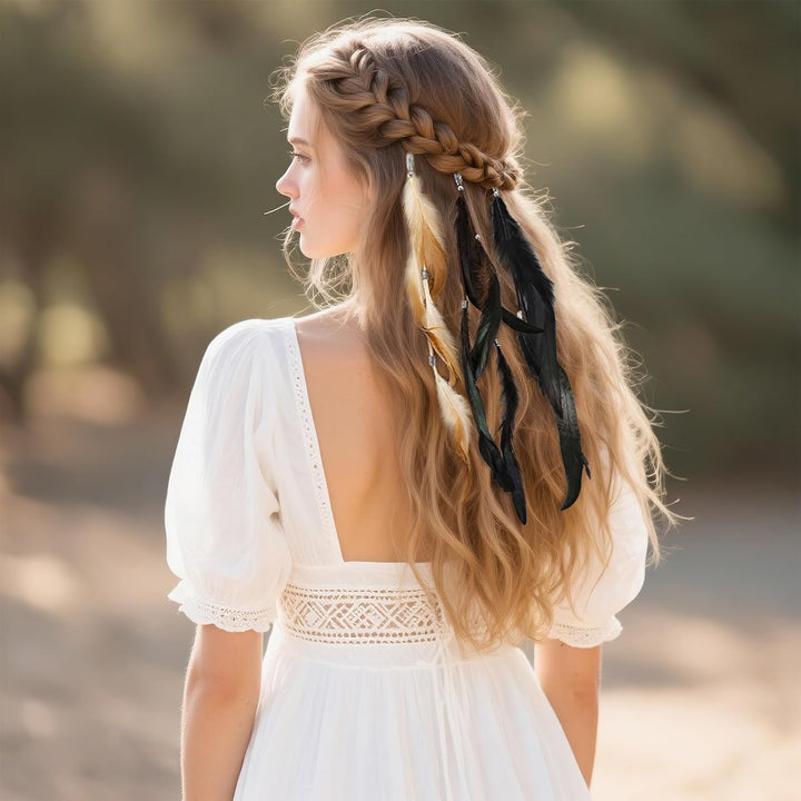 Feathers Hair Extensions for Women Boho Clip-In Hair Feather Accessories for Carnival Halloween Party Performances Photo Shoots, Brown Black Dark Coffee(3 Pcs)