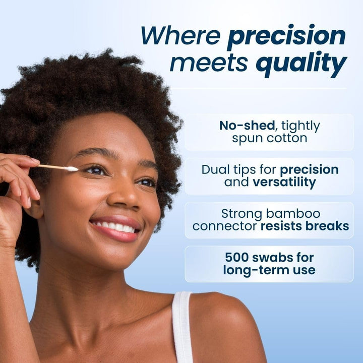 Clean Swabs | 500CT | One Pointed Tip | Biodegradable + Organic Cotton & Bamboo | Makeup & Nail Polish Touch-Ups | Chlorine-Free & Hypoallergenic (500 Count)