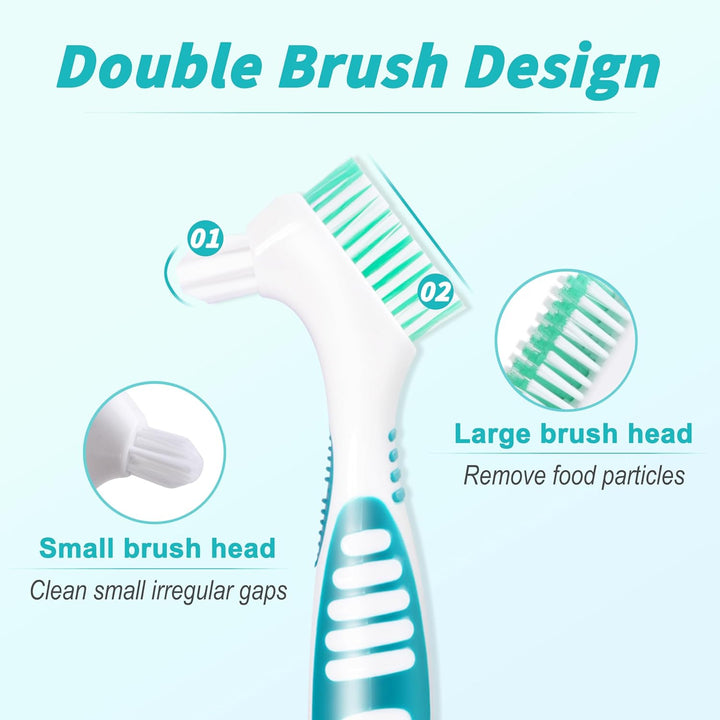 6 Pcs Denture Brush Set for False Teeth, Denture Toothbrushes with Double Sided Design, Denture Cleaning Brush with Multi-Layered Soft Bristles and Rubber Anti-Slip Handle, 4 Colors