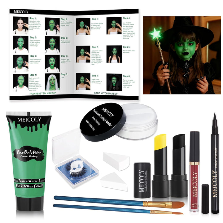 Green Face Body Paint,Halloween SFX Witch Makeup Elphaba Costume Face Paint,Camouflage Gamora Hunting Hulk Body Paint for Adults and Kids,St. Patrick’S Day Face Paint Makeup Accessories