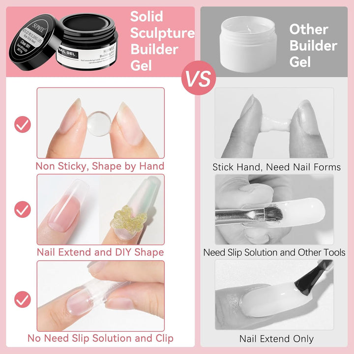 3D Nail Art Gel Clear and White Solid Builder Gel for Nails Non-Stick Hand Sculpture Hard Gels with Dual Form for Carving Patterns Decoration Nail Art Home Manicure DIY for Women