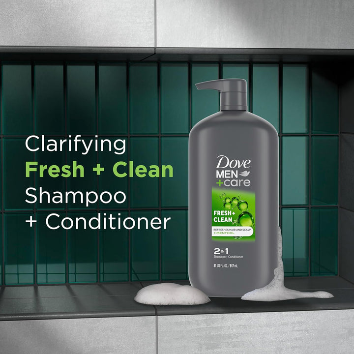 Dove Men+Care 2 in 1 Shampoo and Conditioner Fresh & Clean for Clean Hair Shampoo and Conditioner for Stronger, Healthy Hair Everyday 31 Oz
