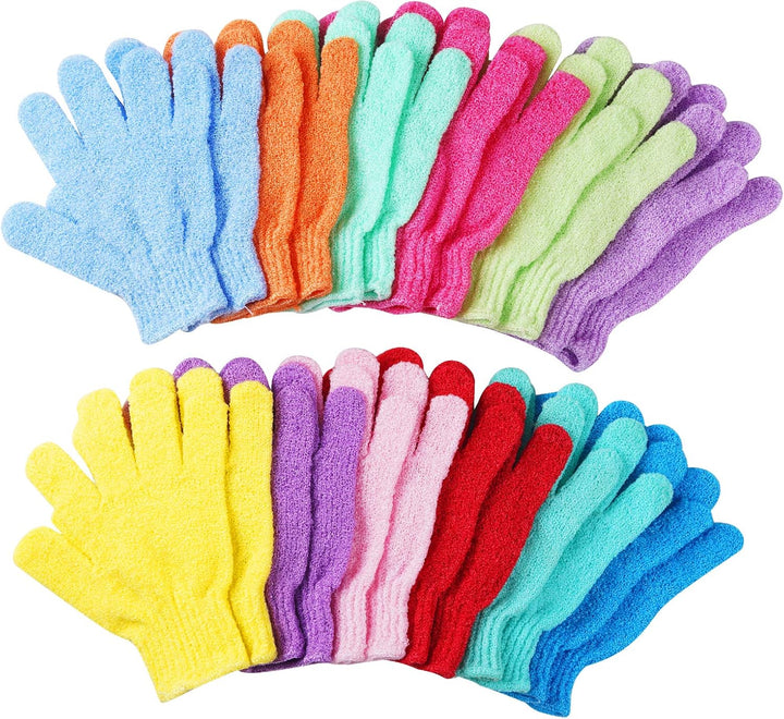 Shower Gloves,24 Pcs Exfoliating Bath Gloves,Body Scrub Gloves with Hanging Loop for Beauty Spa Massage Skin Shower Body Scrubber-12 Colors