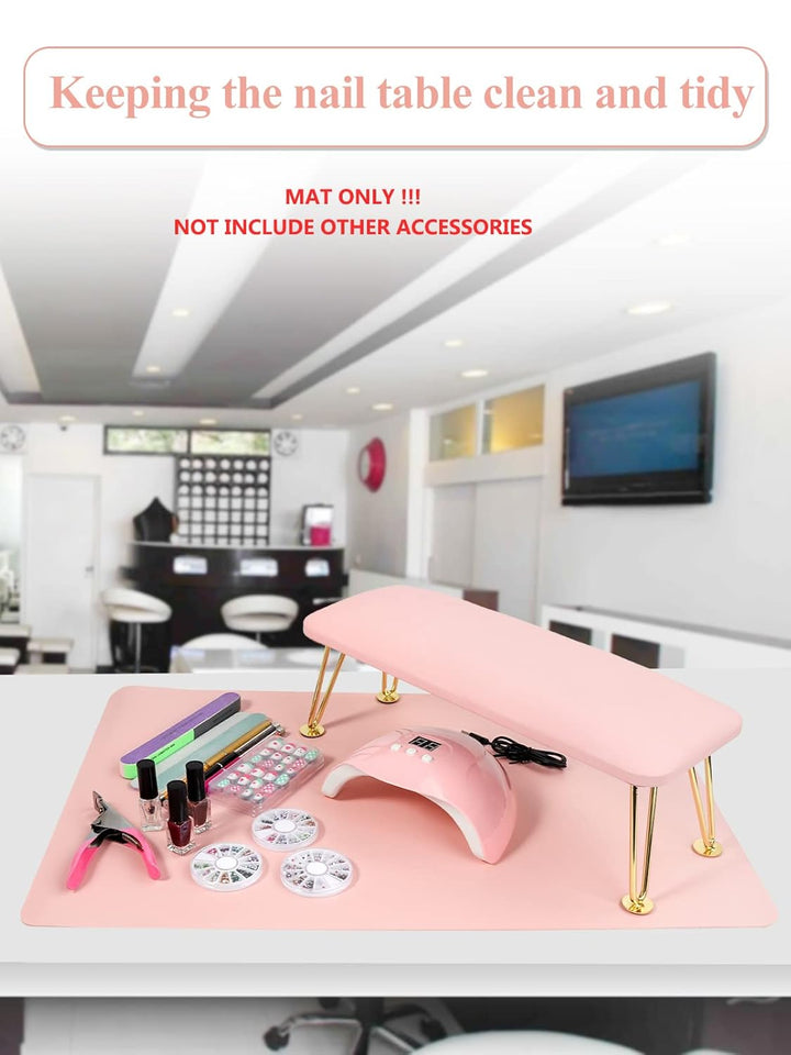 (MAT ONLY) Pink Nail Art Table Mat, Foldable Nail Art Hand Rest Pad for Nail Arm Rest Cushion, Soft Microfiber Leather Nail Mat, Manicure Pad Nail Table Pad Desk Mat for Nail Technician Salon Home