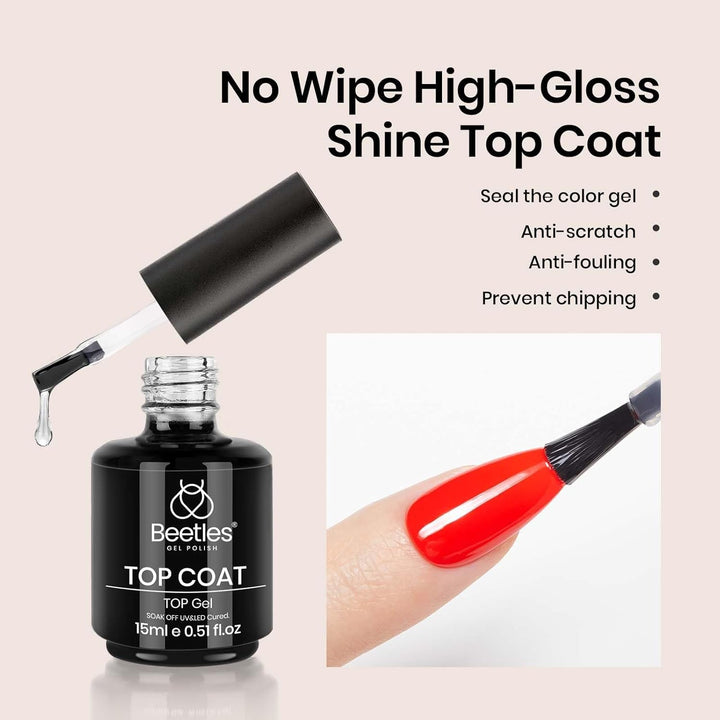 No Wipe Gel Top Coat - Clear Color Top Coat Gel Nail Polish Shine Finish and Long Lasting, Soak off Nail Lamp, 15Ml Christmas Nails Gifts for Girls