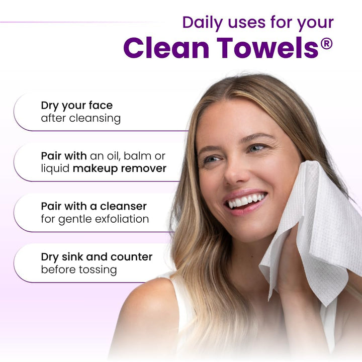 Healthy Aging Clean Towels® XL, Smooths Fine Lines Wrinkles & Texture in 6 Weeks, Treated for Extra Softness, Disposable Face Towels, anti Aging Makeup Remover Dry Wipe, 50 Count