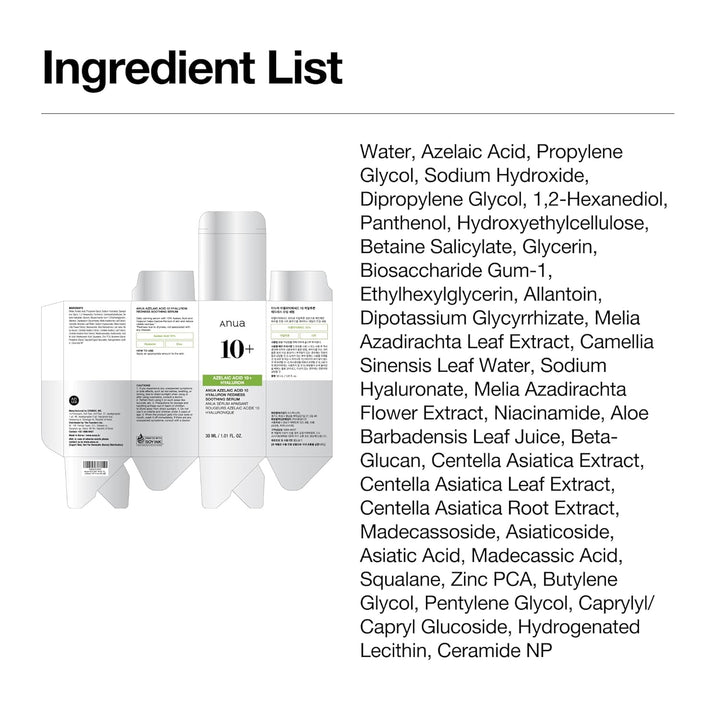 Azelaic Acid 10 Hyaluron Redness Soothing Serum, Facial Serum for Sensitive Skin, Hyaluronic Acid, Niacinamide, Spot Care, Natural Color, Vegan, Korean Skincare (30Ml/ 1.01 Fl Oz.)