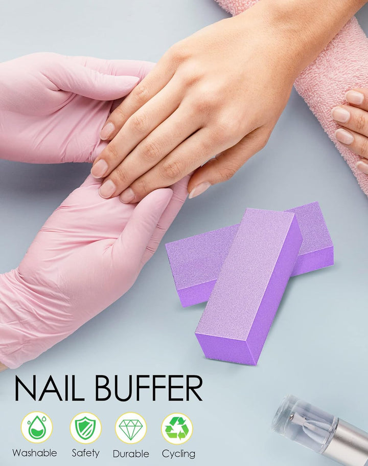 Nail Buffer Block, Medium/Fine Grit 100/180 Finishing Buffers for Acrylic Nails Gel Polish Nails, 3 Way Professional Pedicure Manicure Buffer Kits, 5 Count (Purple)