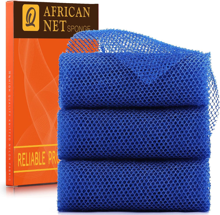 3 Pieces African Bath Sponge African Net Long Net Bath Sponge Exfoliating Shower Body Scrubber Back Scrubber Skin Smoother,Great for Daily Use (Pink,Yellow,Purple)