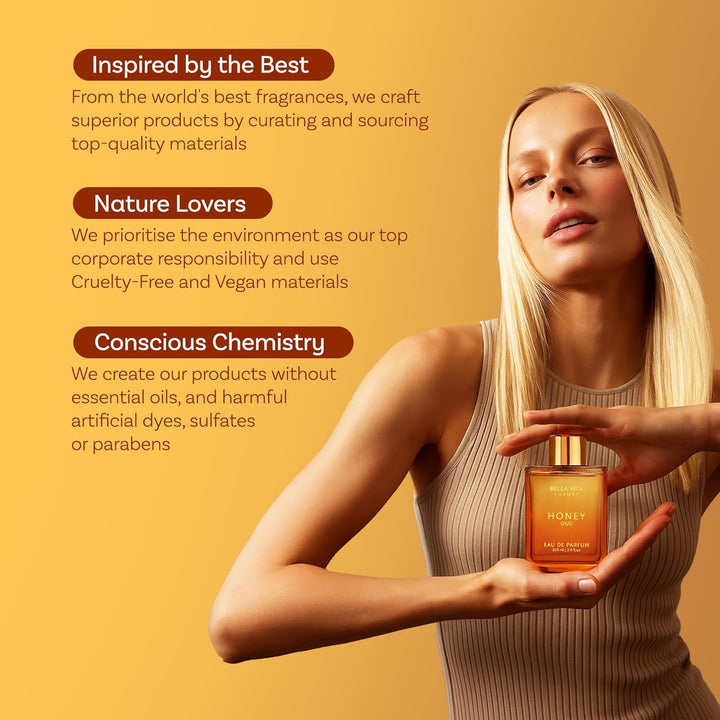 Luxury Honey Oud Eau De Parfum (3.4 Fl. Oz.) | Patchouli, Vanilla, Bergamot, Floral & Spicy + Made with Clean & Vegan Essentials Oils + Cruelty Free | Long-Lasting Unisex Fragrance