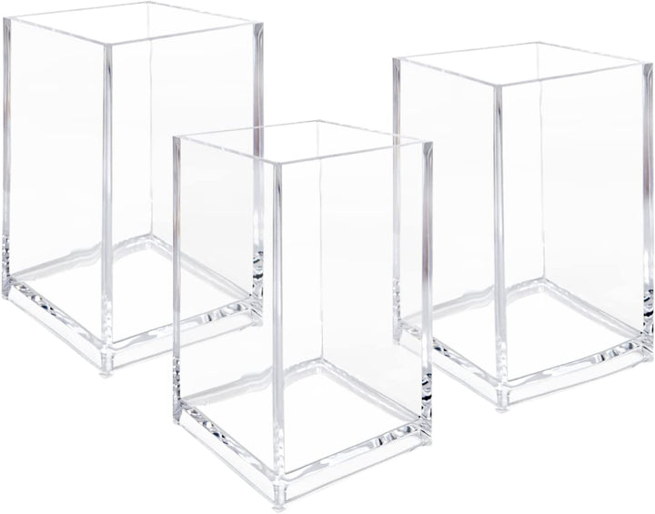 3 Pack Clear Acrylic Cosmetic Pencil Pen Holder Cup, Clear Makeup Brush Holder, Desk Acrylic Brushes Storage