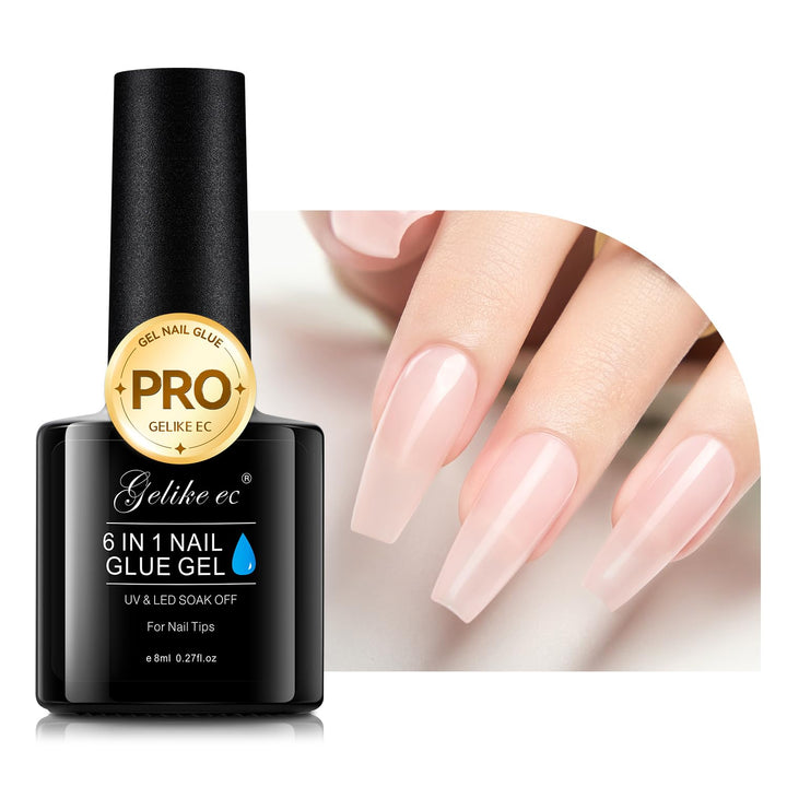 Gel Nail Glue for Press on Nails: 6 in 1 Strong UV Nail Glue for Nail Tips and Acrylic Fake Nail - Long Lasting 28 Days Quick Dry - Beginner Friendly DIY for Home Salon