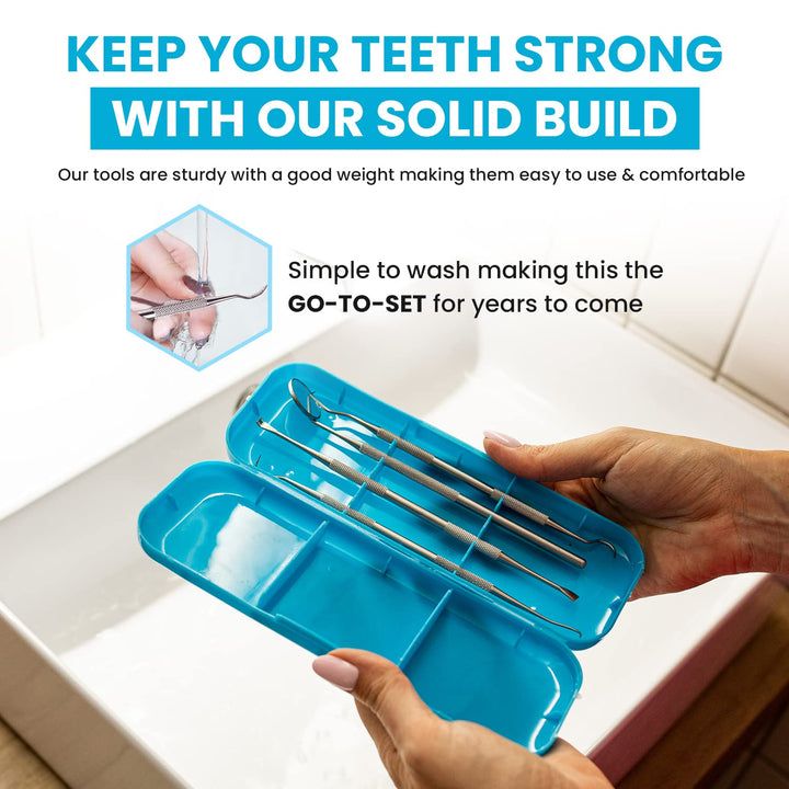 Dental Tools, Dental Pick for Teeth Cleaning Tools – Plaque Remover for Teeth with Teeth Cleaning Kit - Stainless Steel Dental Mirror for Teeth, Scraper and Scaler, (Aqua)