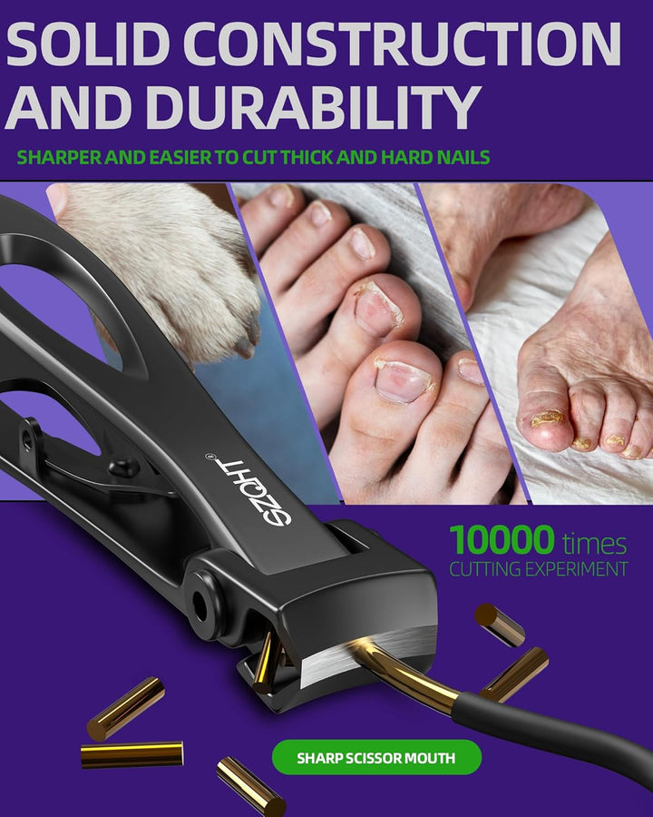 Ultra Wide Jaw Opening Nail Clippers Set, Toenail Clippers for Thick Nails, Heavy Duty Nail Cutter, Stainless Steel Toe Nail Clippers for Seniors, Men & Women Manicure,Pedicure,Big(Black)