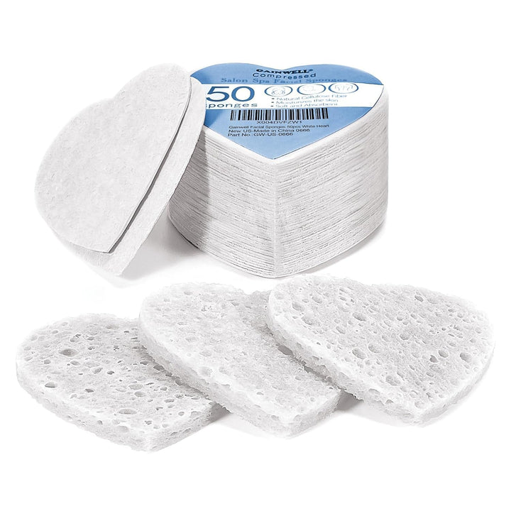 50-Count Compressed Facial Sponges,  White Cellulose 100% Natural Cosmetic Spa Sponges for Facial Cleansing, Exfoliating Mask, Makeup Removal
