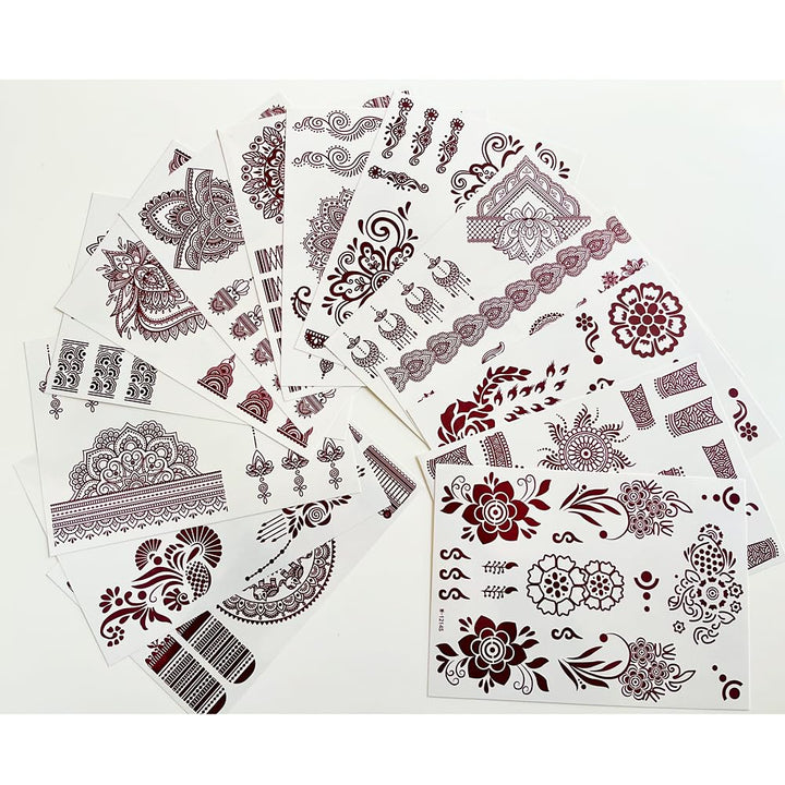 14 Sheets Henna Tattoos Temporary Stickers 10Pcs Brown Tattoo Templates Women Body Art Stickers for Wedding Party (Brown)