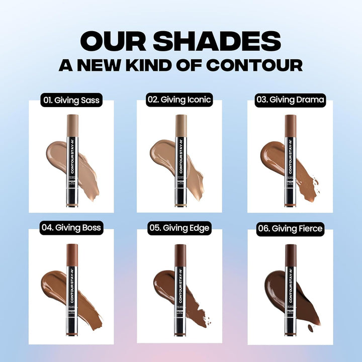 Liquid Contour STAY-N Long Wear Cream Contour Makeup — Long Lasting, Blendable, & Lightweight Formula — Vegan & Cruelty-Free, Giving Drama