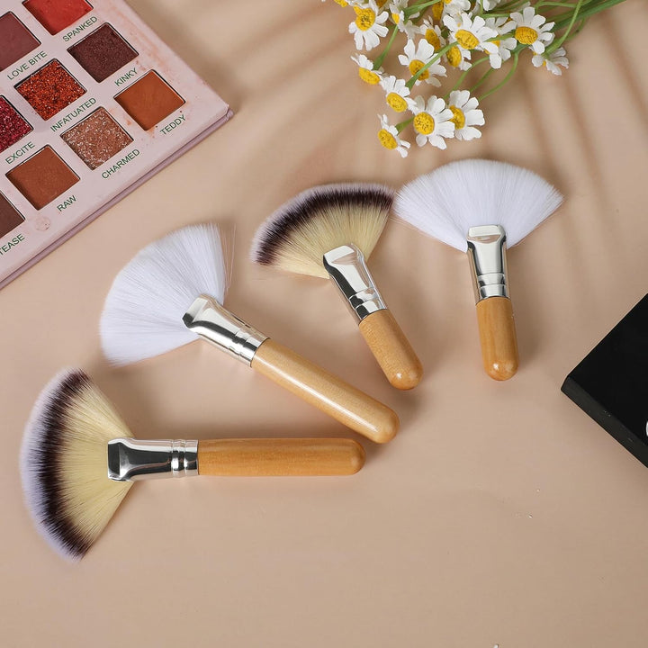 4 Pcs Facial Fan Brush,Facial Brushes Esthetician Fan Brushes Esthetician Fluffy Fan Brushes Face Soft Bristle Highlighting Blush with Long and Short Handle for Women Girls Loose Powder Blush