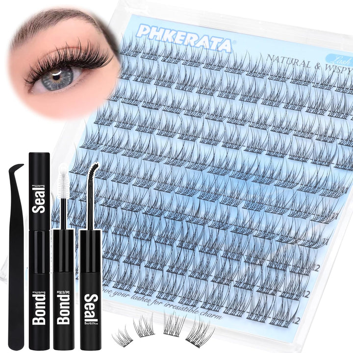 Natural Lash Clusters Wispy Eyelash Clusters 110Pcs Cluster Eyelash Extensions C Curl Individual Lashes 10-16MM Mix Length Natural Look Lashes Clusters with Thin Lash Band, Black