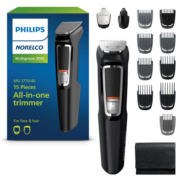 Philips Multigroom 3000 Series, All-In-One Trimmer, 13 Piece Men'S, Grooming Kit for Beard, Face, Nose, and Ear Hair Trimmer and Hair Clipper - NO Blade Oil Needed, MG3740/40