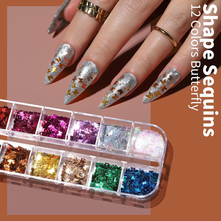 Nail Art Brushes Set, Nail Art Kit, Nail Design Kit, Nail Art Dotting Pens, Nail Stickers, Butterfly Nail Art Sequins, Nail Foils, Nail Art Flakes Iridescent, Rhinestones for Nails