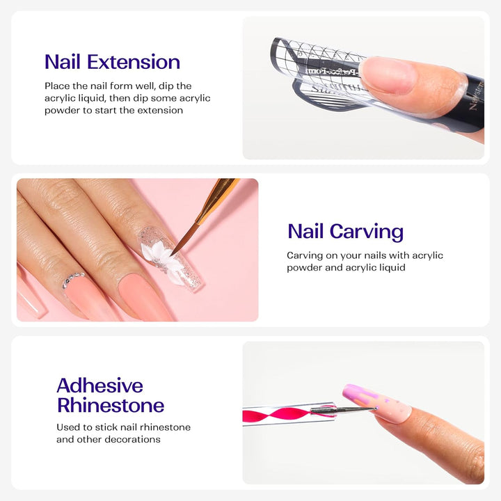 Acrylic Nail Kit for Beginners: Clear White Pink Powder and Liquid Set Professional Nails Kit Acrylic Set with Brushes for Home DIY
