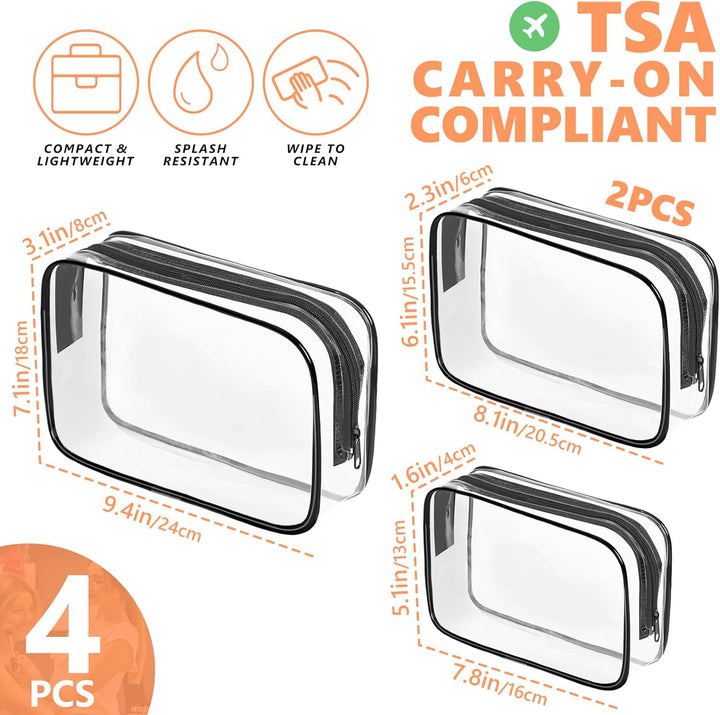 Clear Makeup Bag,Portable Travel Toiletry Bags with Zipper, TSA Approved Clear Organizer Bags, PVC Cosmetic Pouch for Airport Airline Compliant