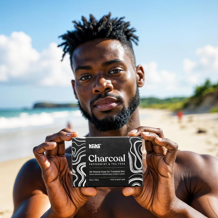 Charcoal Black Soap Bar for Eczema, Psoriasis, Face, Body, Men Women Teens with Oily Skin, 5 Oz.
