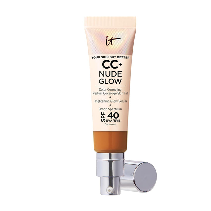 CC+ Nude Glow - Medium Coverage Foundation with SPF 40 & Brightening Glow Serum, Lightweight Skin Tint, 2% Niacinamide + Hyaluronic Acid, up to 24H Hydration, Normal/Dry Skin - 1.08 Fl Oz