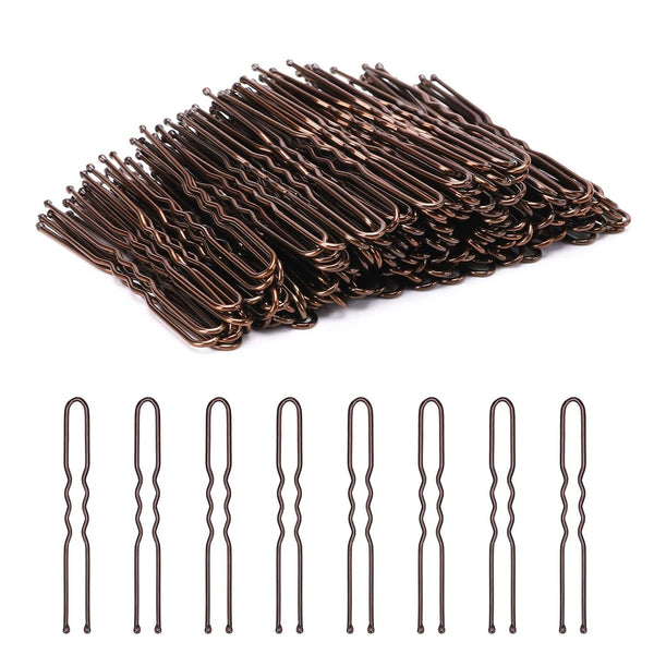 U Shaped Hair Pins, 200 Count Buns Waved Hair Pins for Updos with Box for Women Lady Girls Bobby Pins French Historical Hair Styling Pins Hair Accessories (Brown, 2.4 Inch)