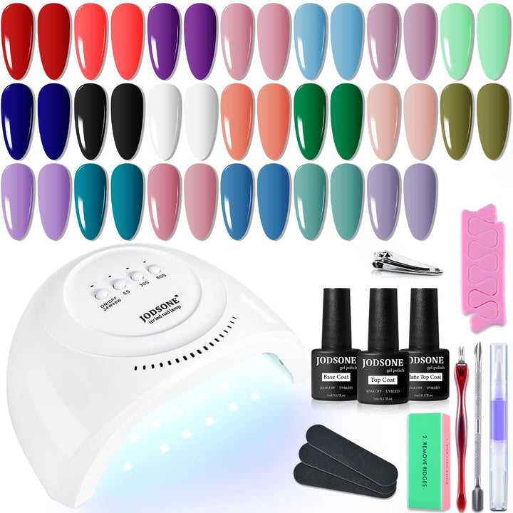 60 PCS Gel Nail Polish Set with 5 Bottles of Base and Glossy Matte Top Coat Soak off Gel Nail Set Suitable for All Seasons Gifts
