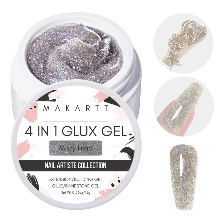 3D Gel Nail Art: Clear Solid Builder Nail Gel 4 in 1 Non-Sticky for Extension UV Glue for Acrylic Nails Rhinestones 3D Sculpting Hard Gels UV/LED Lamp Required 15Ml