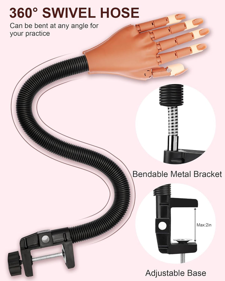 Practice Hand for Acrylic Nails, Flexible Nail Practice Hands Magnetic Fake Hands for Nails Practice, Movable Nail Mannequin Hand with 200PCS Nail Tips for Beginners,13.9 * 6.2 * 1.9