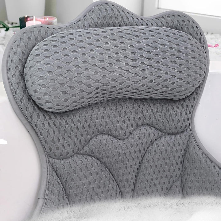 Bath Pillows for Tub,Bath Pillow with 6 Non-Slip Suction Cups,Soft 4D Mesh Fabric,Bathtub Pillows for Tub Neck and Back Support,Extra Thick Luxury Bathtub Pillows,Grey