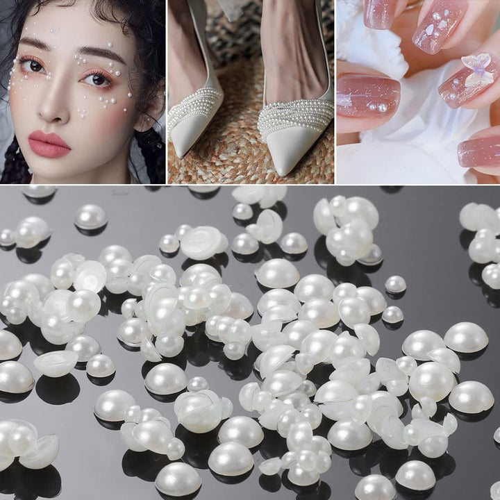 Pearl Stickers for Crafts Self Adhesive Face Pearl Sticker Gems Hair Pearls Stick on 1650 Pcs Pearls Beads for Face, Makeup, Earrings, Nail, 3Mm/4Mm/5Mm/6Mm (White)