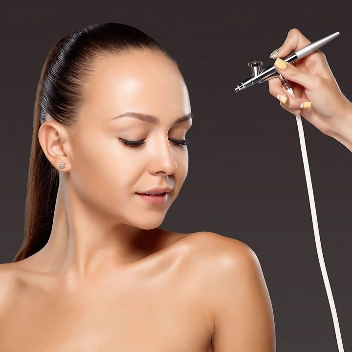 Airbrush Gun Mini Makeup Air Brush Spary Gun 0.4Mm Needle and Nozzle for Make up Face Eyebrow Nail Temporary Tattoo (Single Gun)