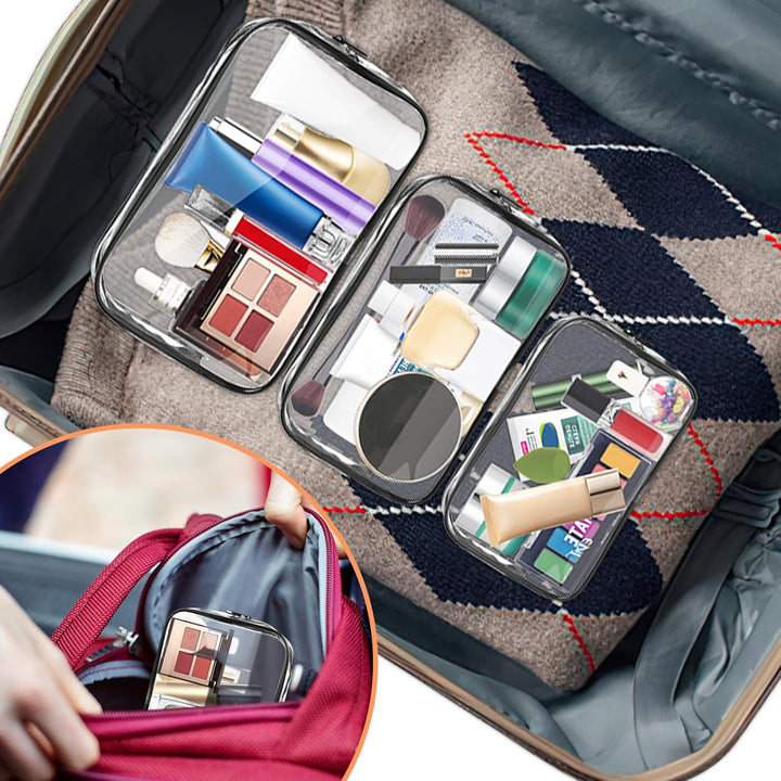 Clear Makeup Bag,Portable Travel Toiletry Bags with Zipper, TSA Approved Clear Organizer Bags, PVC Cosmetic Pouch for Airport Airline Compliant