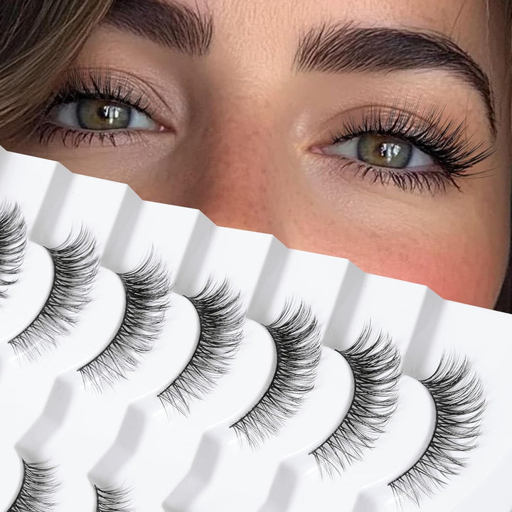 Natural Lashes Wispy Lashes Natural Look False Eyelashes Natural Flared Eyelashes False Eye Lashes Soft Fluffy Lashes 7 Pairs D1 Natural (6-13MM)