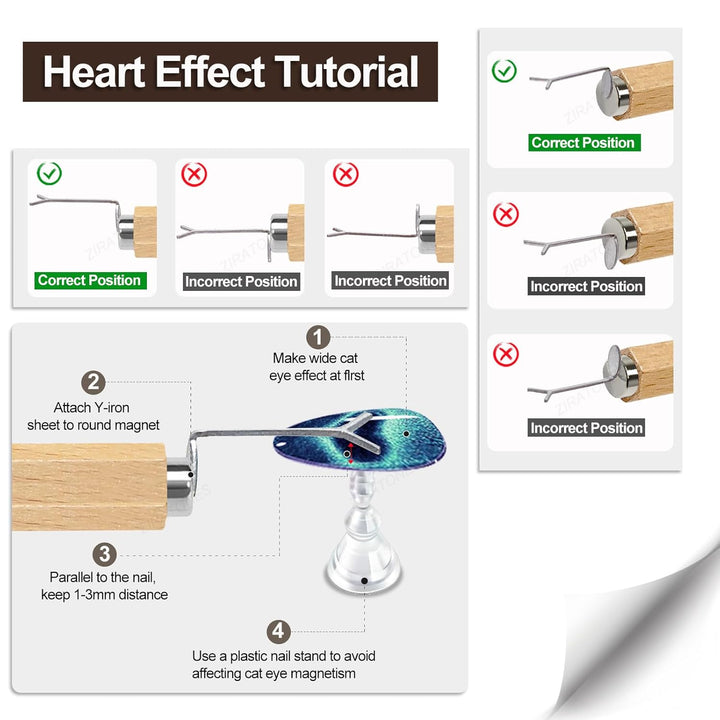 3 in 1 Nail Magnet with Heart Shaped Cat-Eye Tool, Multifunctional Cat Eye Gel Nail Polish Magnet Pen, 3D Magnetic Nail Polish Stick for Home DIY, Salon, Studio, Nail Art Design Tools